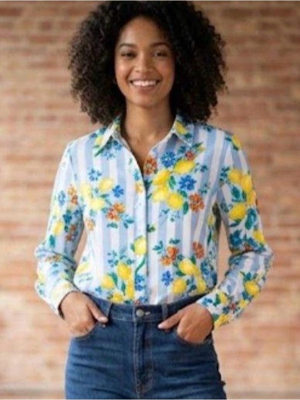 Calypso St. Barth’s Women’s Floral Stripe Button-Down Shirt - Size Medium 🍋
